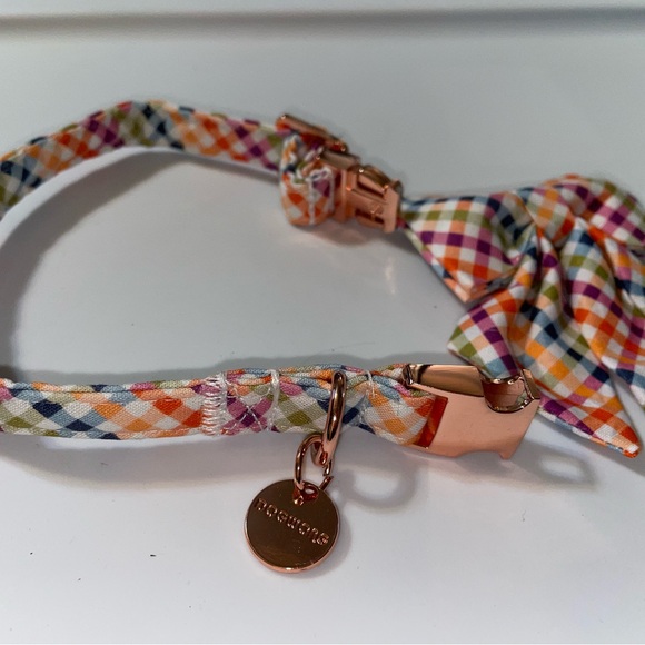 DOG WONG Gingham Rose Gold Dog Collar & Bowtie Adjustable Med Lg NWT - Picture 7 of 8